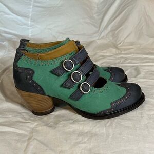 John Fluevog East End Kitchener Triple Strap Mary Jane Seafoam / Blue